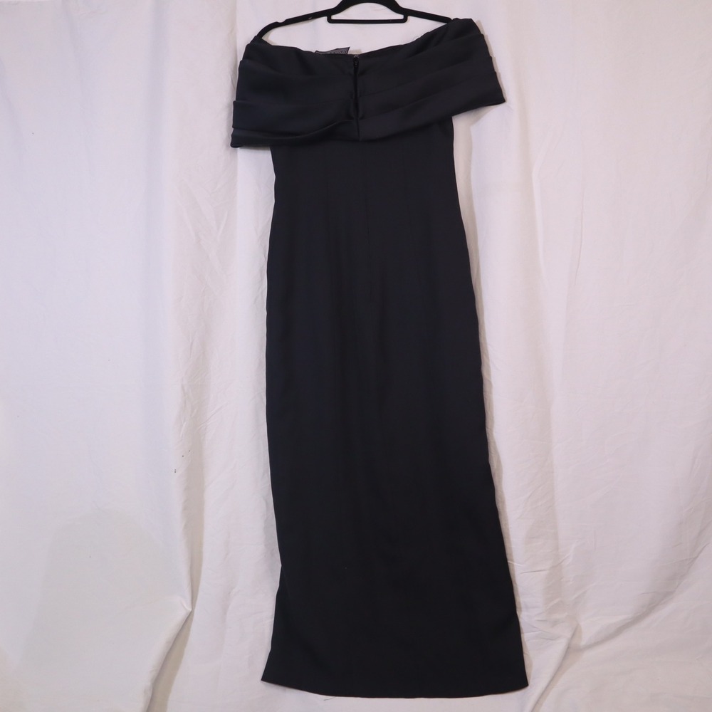 Jessica Howard Black Off The Shoulder Gown Bow Detail Slit Sheath Size 4 Vintage - Picture 8 of 9